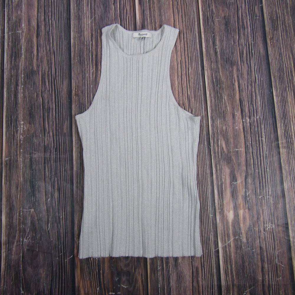 Madewell‎ Tank Top Women Medium Silver Ribbed Metallic Shimmer N0048